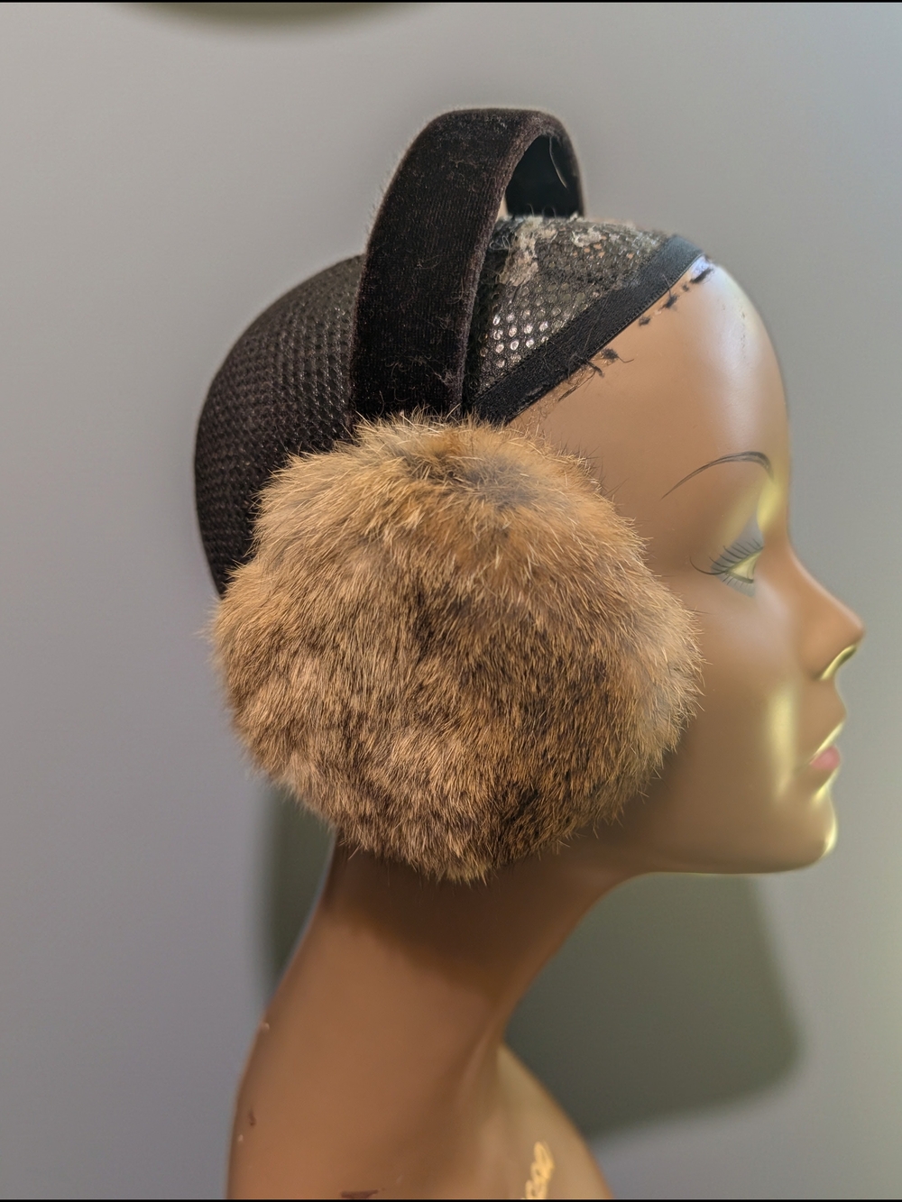 Surell Rabbit Fur Earmuffs with Velvet Band - Picture 2 of 6